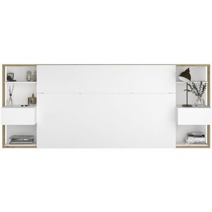 Tête de lit avec étagères + chevets chêne artisan et blanc 255 x 36 x Hauteur 103 cm