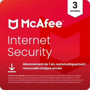 McAfee Internet Security - 3 appareils - Abonnement 1 an - Renouvelé automatiquement chaque année