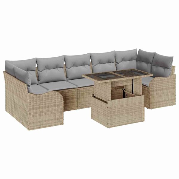 vidaXL Ensemble de canapé de jardin 8 Pièces Beige Poly rotin