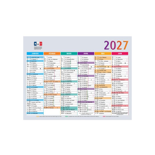 Petit Calendrier Mural 2027 - 13 x 17 cm -  Multicolore