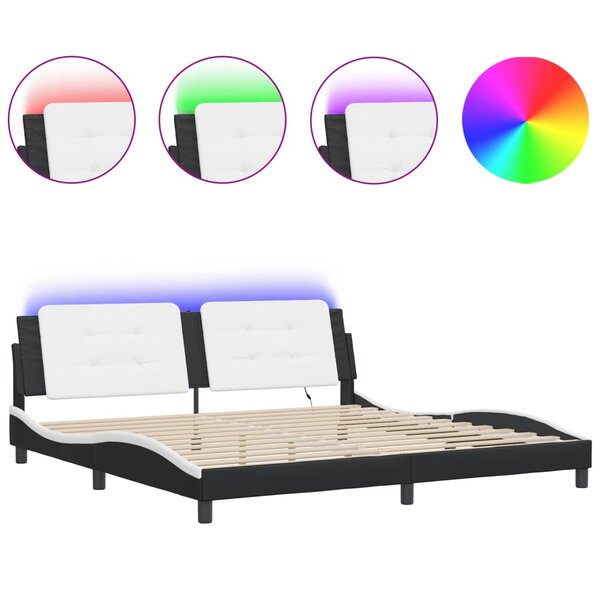 vidaXL Cadre de lit avec LED sans matelas noir et blanc 200x200 cm
