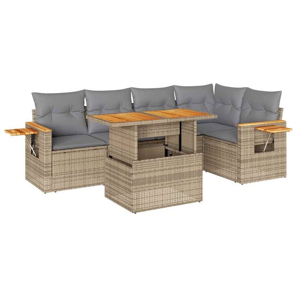 vidaXL Salon de jardin 6 Pièces avec coussins beige résine tressée acacia