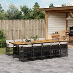 vidaXL Ensemble à manger de jardin 11 Pièces coussins noir résine tressée