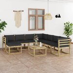 Vidaxl salon de jardin 9 pièces avec coussins bois de pin imprégné
