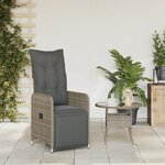 vidaXL Chaise inclinable de jardin avec coussins gris résine tressée