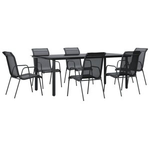 vidaXL Ensemble à manger de jardin 7 Pièces noir textilène et acier