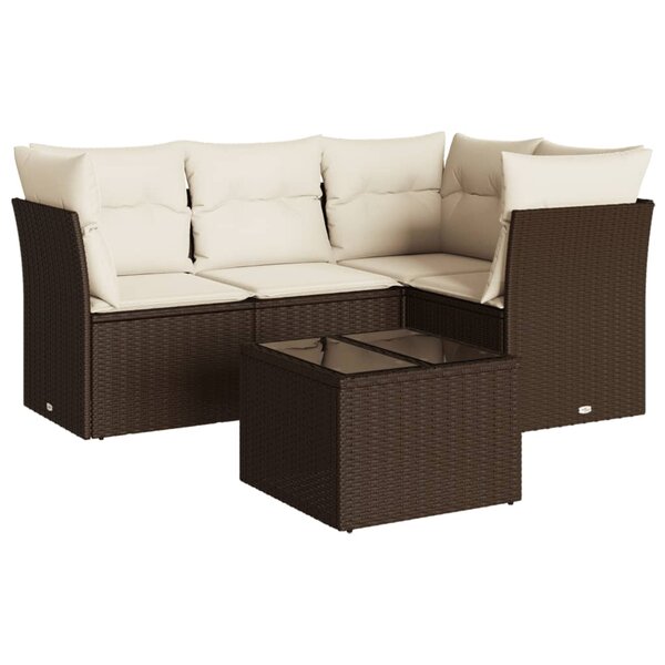 vidaXL Salon de jardin avec coussins 5 Pièces marron résine tressée