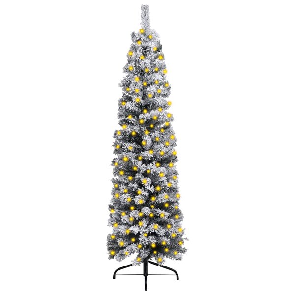 vidaXL Sapin de Noël mince pré-éclairé flocon de neige vert 120 cm PVC