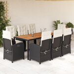 vidaXL Ensemble à manger de jardin 9Pièces coussins noir résine tressée
