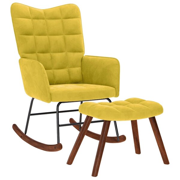 vidaXL Chaise à bascule avec tabouret en velours jaune