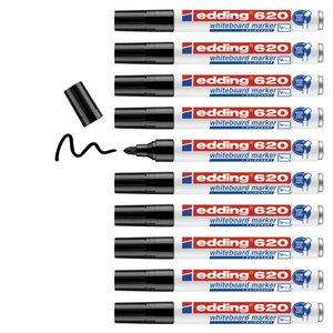 Marqueur pour Tableaux blancs 620 Noir Corps Alu Pointe Ronde 1 5-3 mm x 10 EDDING