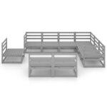 vidaXL Salon de jardin 9 Pièces gris bois de pin massif