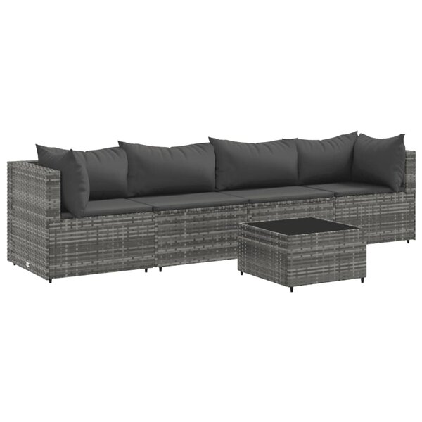 vidaXL Salon de jardin 5 Pièces avec coussins Gris Résine tressée