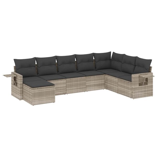 vidaXL Salon de jardin 8 Pièces avec coussins gris clair résine tressée