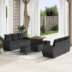 vidaXL Ensemble de canapé de jardin Manuel 9 Pièces Noir 80 x 80 x 71 cm