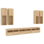 vidaXL Ensemble de meubles TV muraux 7Pièces et lumières LED chêne sonoma