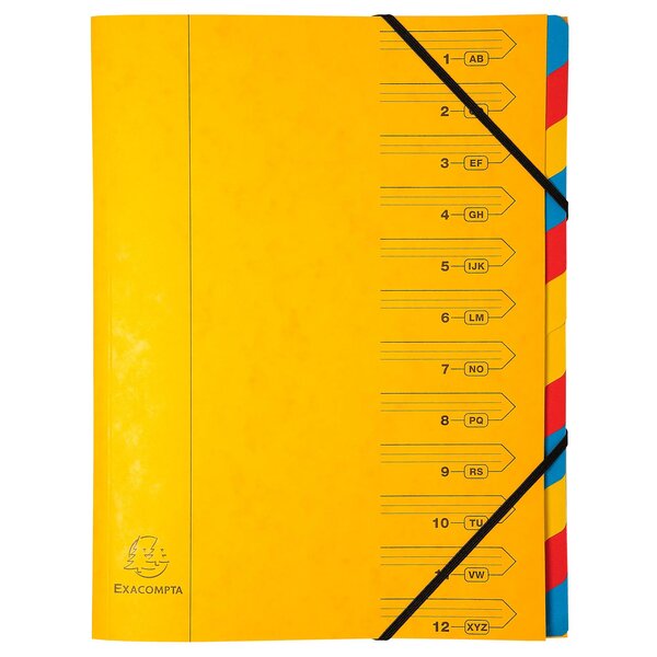 Trieur Agrafé Avec Élastiques 12 Compartiments - Jaune - X 8 - Exacompta