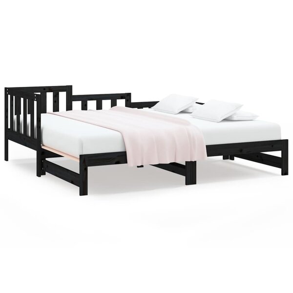 vidaXL Lit coulissant Noir 2x(80x200) cm Bois de pin massif