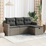 vidaXL Salon de jardin 4 Pièces avec coussins gris résine tressée