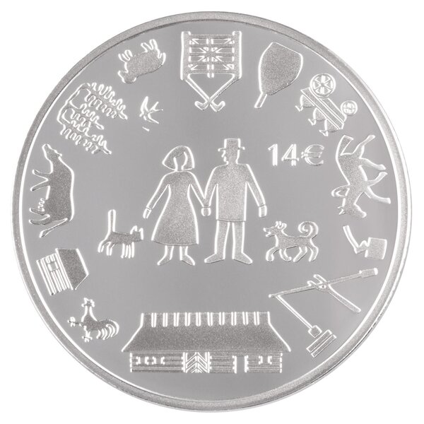 Pièce de monnaie 14 euro Estonie 2023 argent BE – Couple de fermiers estoniens