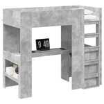 vidaXL Cadre de lit superposé avec bureau Gris béton 80 x 200 cm