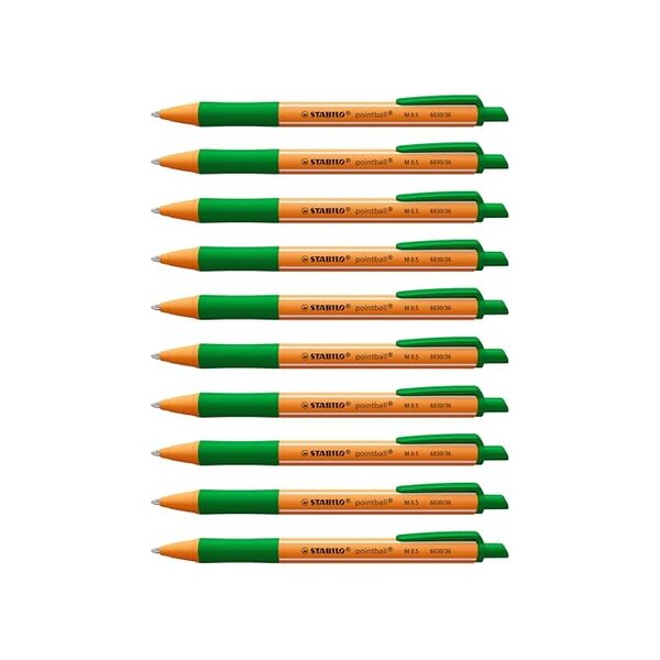 Stylo Bille Rétractable POINTBALL Tracé 0 5 mm Vert x 10 STABILO