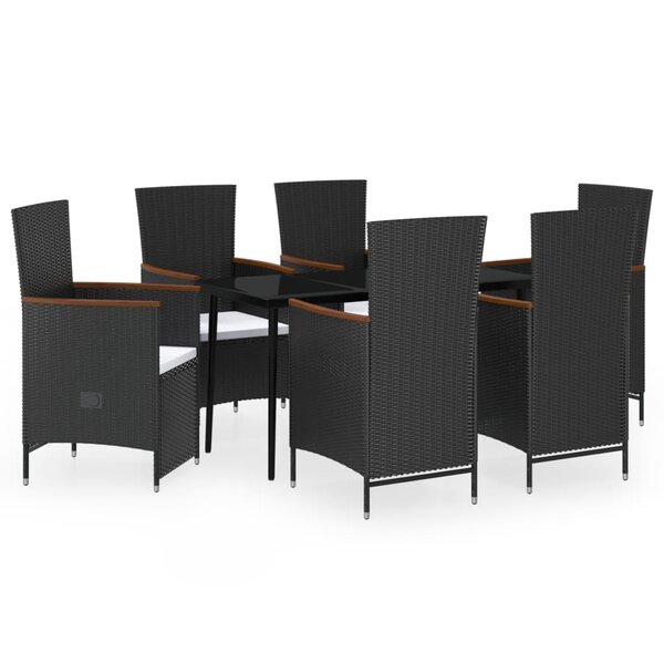 vidaXL Ensemble à manger de jardin avec coussins 7 Pièces Noir