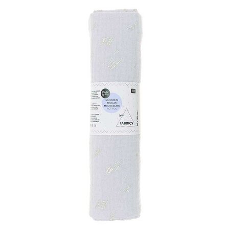 Tissu double gaze de coton 50 x 130 cm - 130 g / m² - Gris clair et hot foil