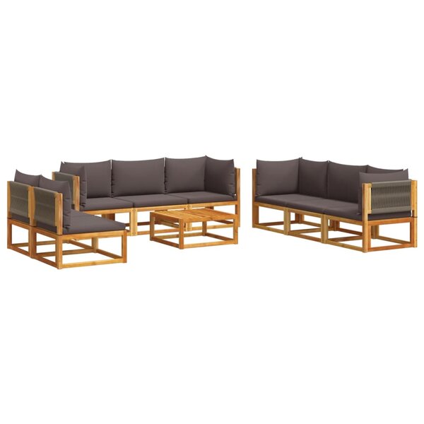 vidaXL Ensemble de canapés de jardin 9 pièces avec coussins en bois d'acacia et corde