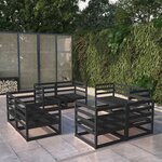 Vidaxl salon de jardin 8 pièces noir bois de pin massif