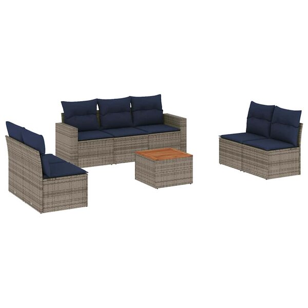 vidaXL Salon de jardin 8 Pièces avec coussins gris résine tressée