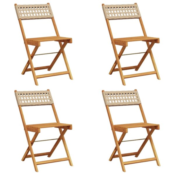 vidaXL Chaises de jardin pliantes lot de 4 beige rotin et bois massif