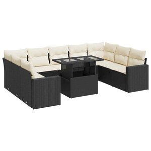 vidaXL Salon de jardin 10 Pièces avec coussins noir résine tressée