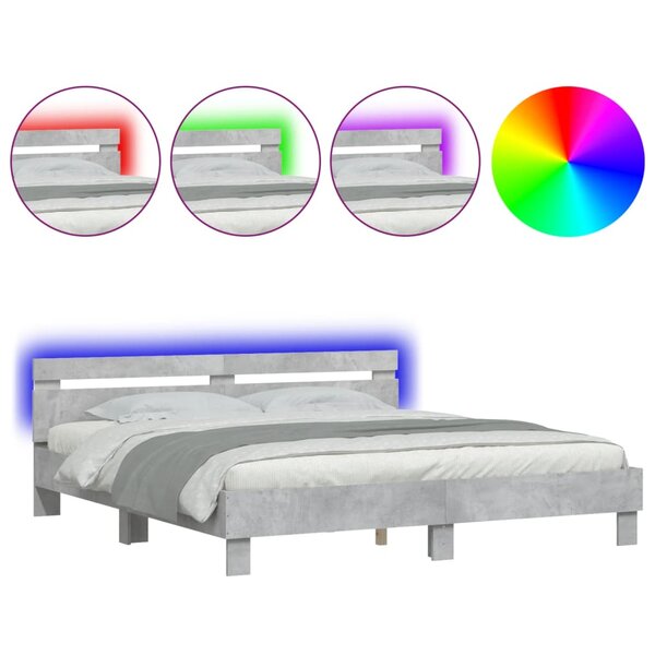 vidaXL Cadre de lit avec tête de lit et LED gris béton 180x200 cm