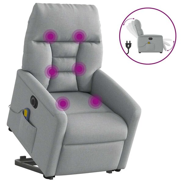 vidaXL Fauteuil inclinable de massage électrique Gris clair Tissu