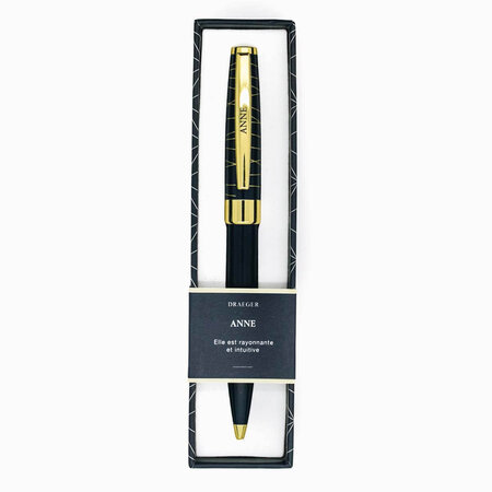 Stylo Personnalisé Prénom Femme - Gravure Capitale - Encre Noire, Bille Rétractable - Cadeau élégant Avec écrin