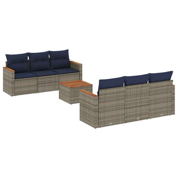 vidaXL Salon de jardin 7 Pièces avec coussins gris résine tressée