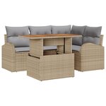 vidaXL Ensemble de Salle à Manger de Jardin en 5 Pièces avec Coussins Beige Rattan Poly Acacia