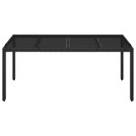 vidaXL Table de jardin dessus en verre Noir 190x90x75cm Résine tressée