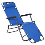 Chaise longue pliable bain de soleil transat de relaxation dossier inclinable avec repose-pied polyester oxford bleu