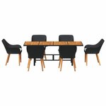 vidaXL Ensemble de salle à manger pour jardin 7 Pièces Noir et marron
