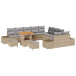 Ensemble de jardin 13 pièces avec coussins beige en poly rattan