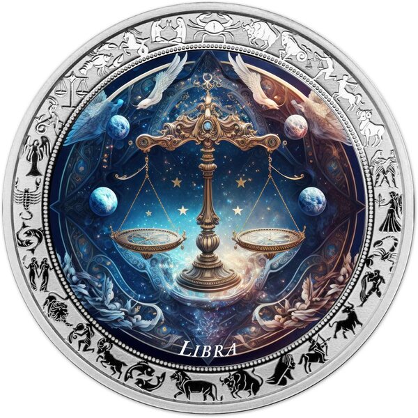 Pièce de monnaie en Argent 5 Cedis g 31.1 (1 oz) Millésime 2025 Space Zodiac LIBRA