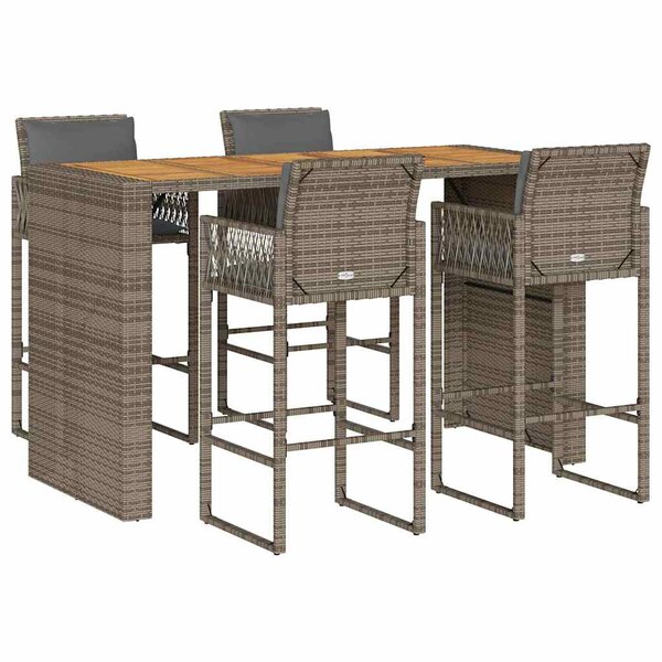 vidaXL Ensemble de bar de jardin 5 Pièces avec coussins gris poly rotin
