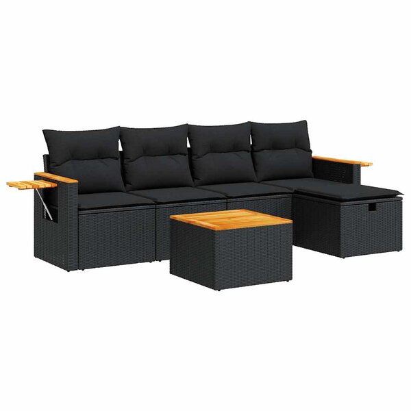 vidaXL Salon de jardin 6 Pièces avec coussins noir résine tressée