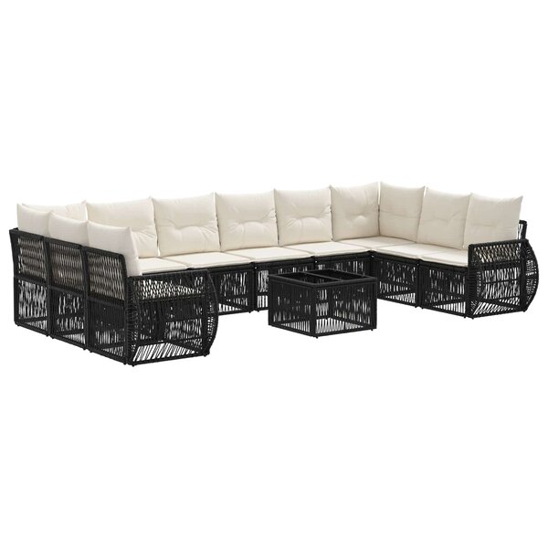 vidaXL Ensemble de canapé de jardin 11 Pièces Noir et blanc crème