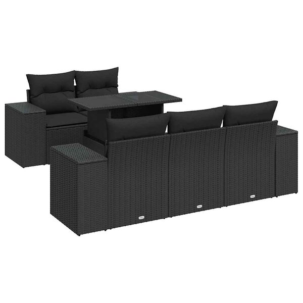 vidaXL Salon de jardin 6 Pièces avec coussins noir résine tressée