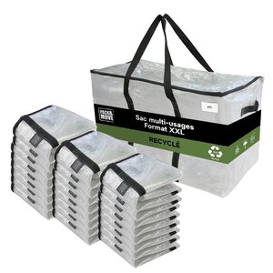 Pack and Move - Lot 24 Grands Sacs Déménagement Transparent Recyclés - Rangement Et Transport Ultra Résistant - Réutilisable - Poignées Solides - 100L