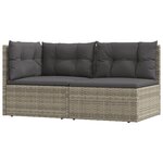 vidaXL Salon de jardin 2 Pièces avec coussins Gris Résine tressée