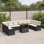 vidaXL Ensemble de canapé de jardin 11 Pièces Noir Poly rotin